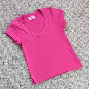 PRISTINE Y2K Michael Stars Hit Pink Cap Sleeve Baby Tee, Size S/M